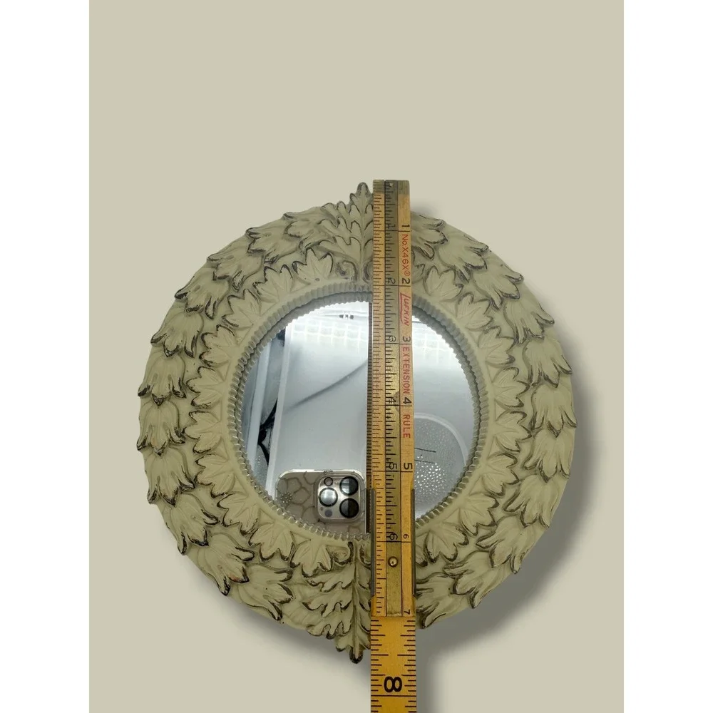 Vintage Style Ornate Round Wall Mirrors Set 2 Cream Distressed Shabby Chic